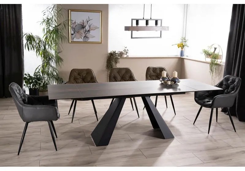 Masa Bucatarie Si Dining SALVADORE Extensibila Sticla Securizata+Ceramica Lemn Maro/Negru 160(240)x90 cm