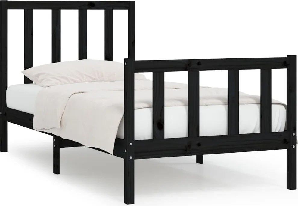 vidaXL Cadru de pat mic single, negru, 75x190 cm, lemn masiv