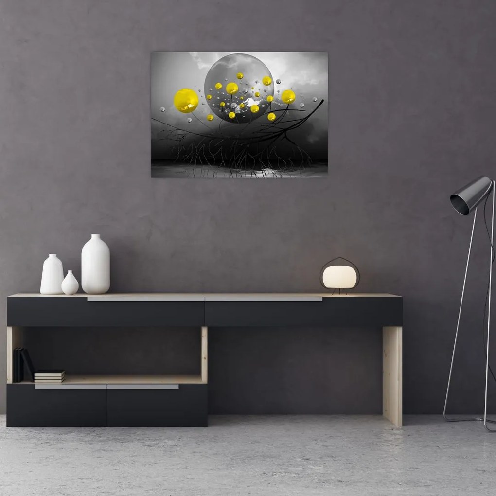 Tablou pe sticlă - bile abstracte galbene (70x50 cm)