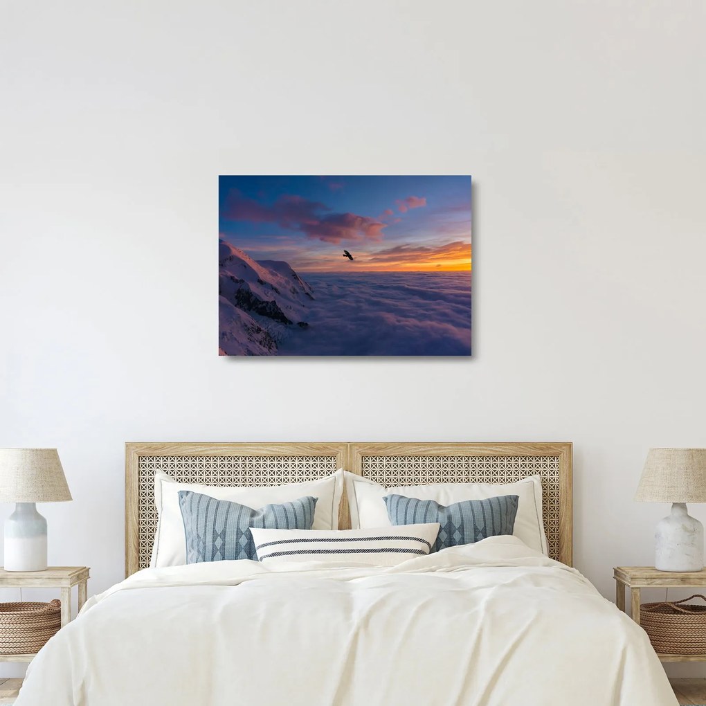 Tablou pe sticlă în apus de soare, Mont Blanc (70x50 cm)