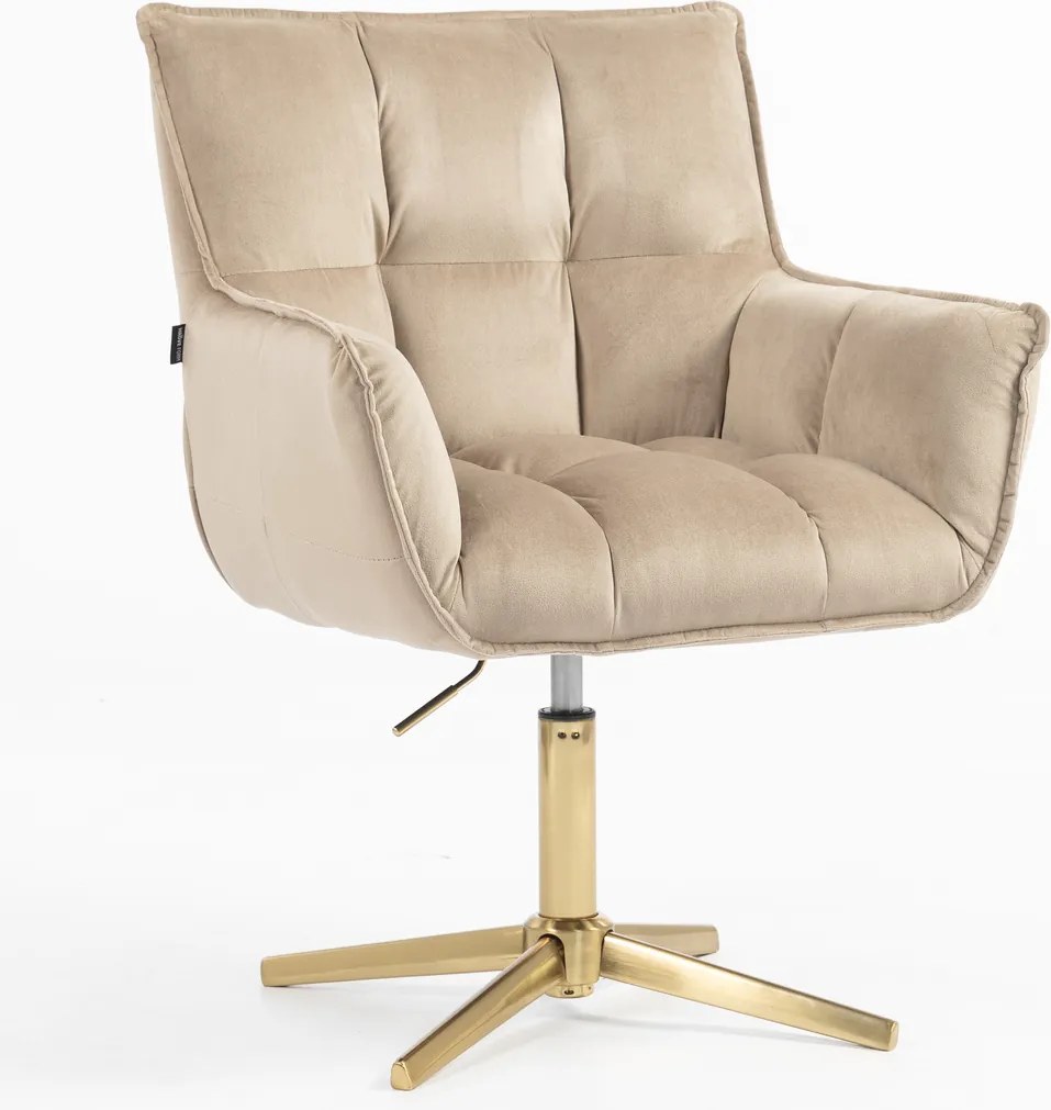 HR560CROSS Scaun Catifea Latte cu Bază Aurie
