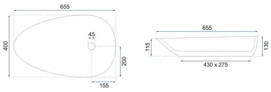 Lavoar pe blat Rea Greta Bianco asimetric finisaj alb piatra lucios 65 cm