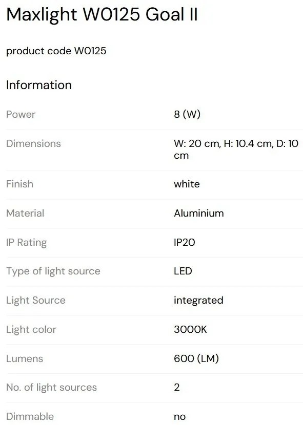 Aplica cu 2 spoturi LED Goal II, alb
