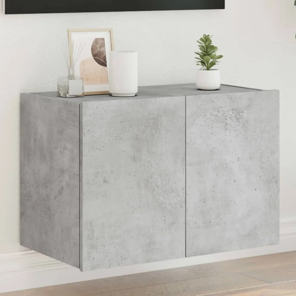 vidaXL Comodă TV de perete cu lumini LED, gri beton, 60x35x41 cm