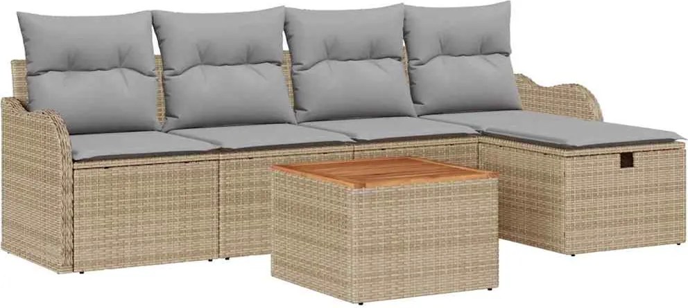 vidaXL Set de canapele pentru grădină cu pernă 6 pcs Bej poliratan