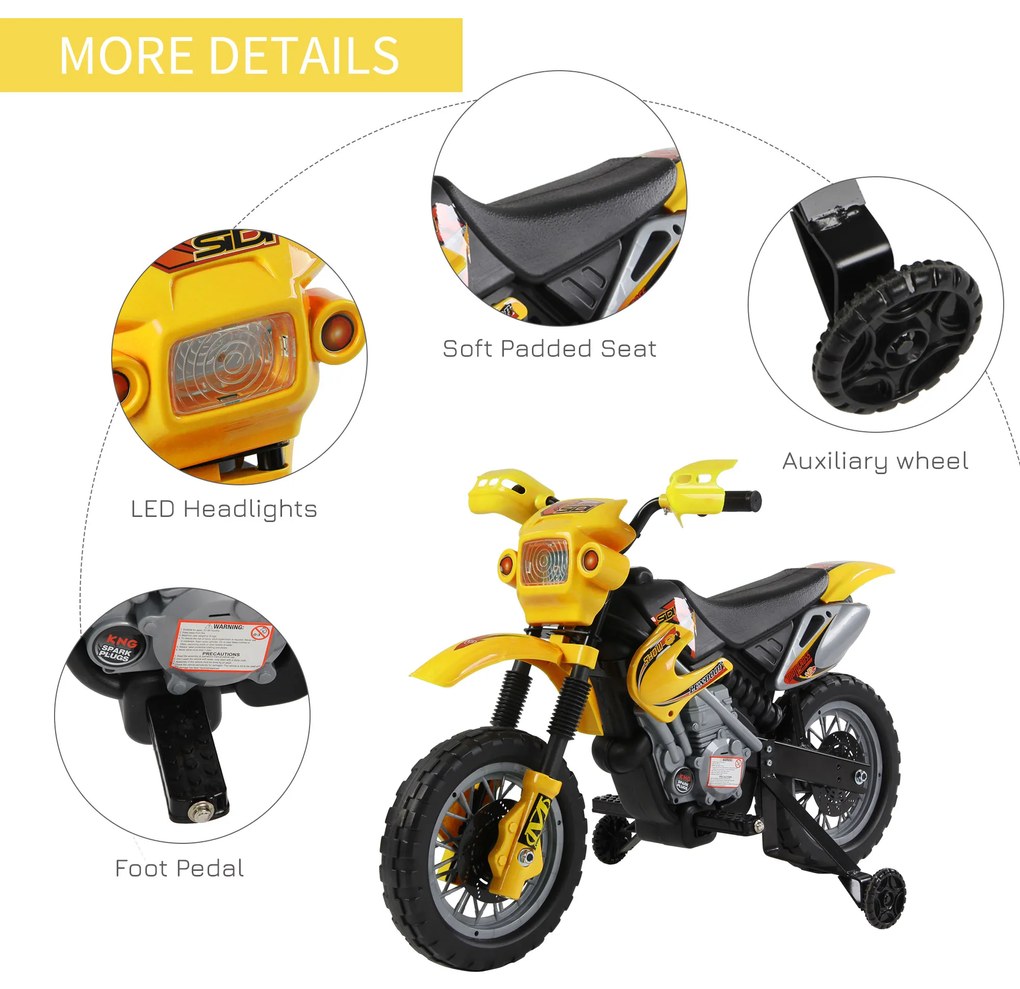 Moto Cross Electric pentru Copii HOMCOM cu Role, Galben | Aosom Romania