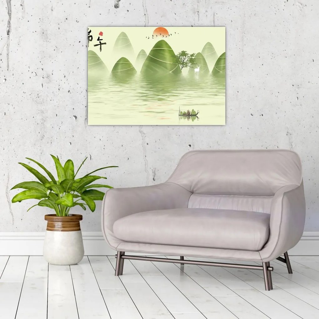 Tablou pe sticlă - Valea munțilot verzi (70x50 cm)
