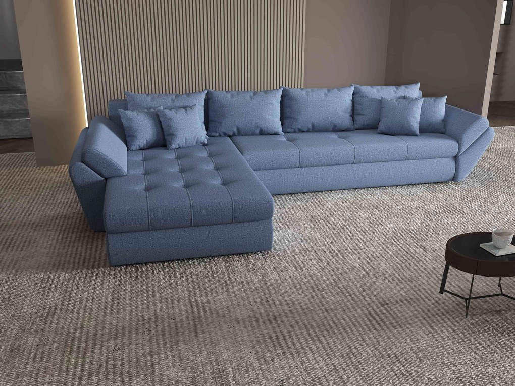 Colțar extensibil dumonde cu ladă de depozitare si sezut confortabil din spuma high-density, Loana XL Enjoy Albastru 335x185 cm