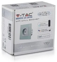 Priza simpla V-TAC Smart, sticla, 10A, compatibil Alexa si Google Home, negru
