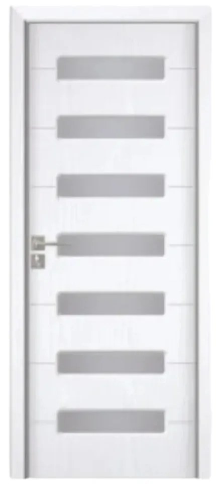 Usa Interior din MDF Novo Doors ND318, Cadru din Lemn Masiv, Geam Sablat, KIT COMPLET, Toc , Manere si balamale incluse (Culoare: Gri deschis, Toc: