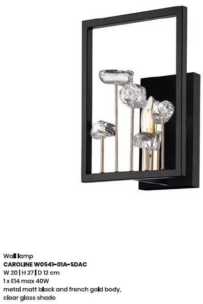 Aplica de perete moderna design deosebit CAROLINE negru mat/ french gold