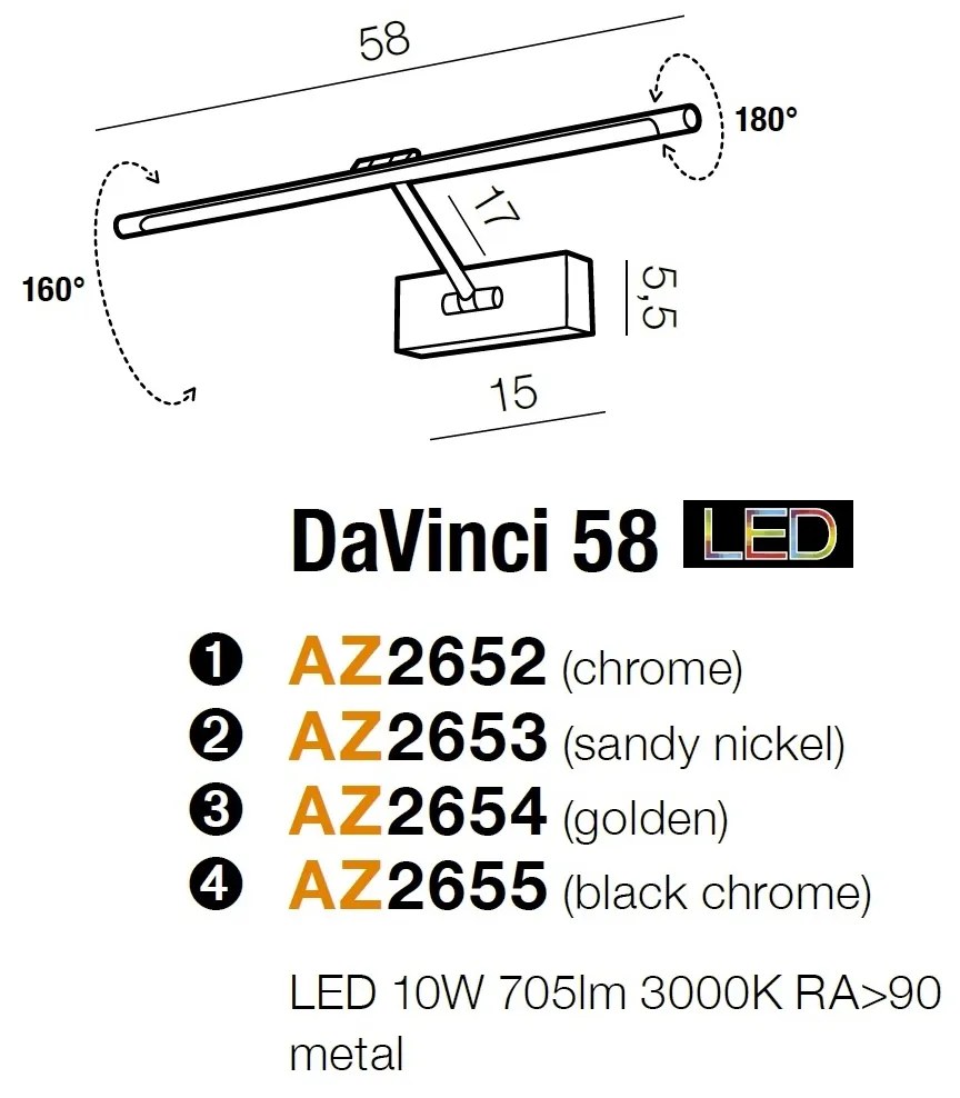 Aplica de perete LED pentru tablou cu brat directionabil DaVinci 58 aurie