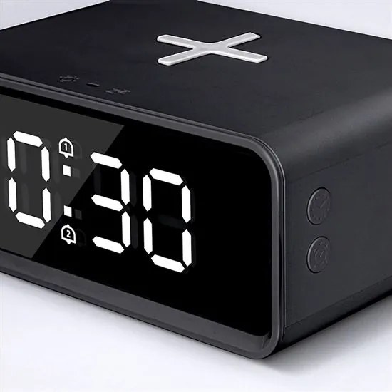 Solight CA07B - Ceas digital cu încărcător wireless Qi, alimentare 230V/CR2032, negru