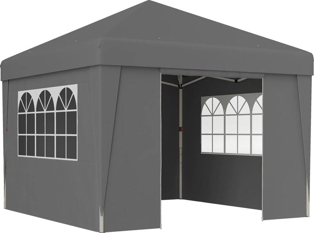 Outsunny Tonelă de grădină pliabilă 3 x 3 x 2,75 m anti-UV 30 + cu ferestre + pereți laterali + sac de transport gri închis | Aosom Romania