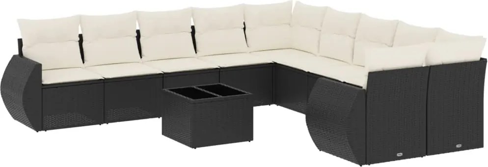vidaXL Set canapele de grădină cu perne, 11 piese, negru, poliratan