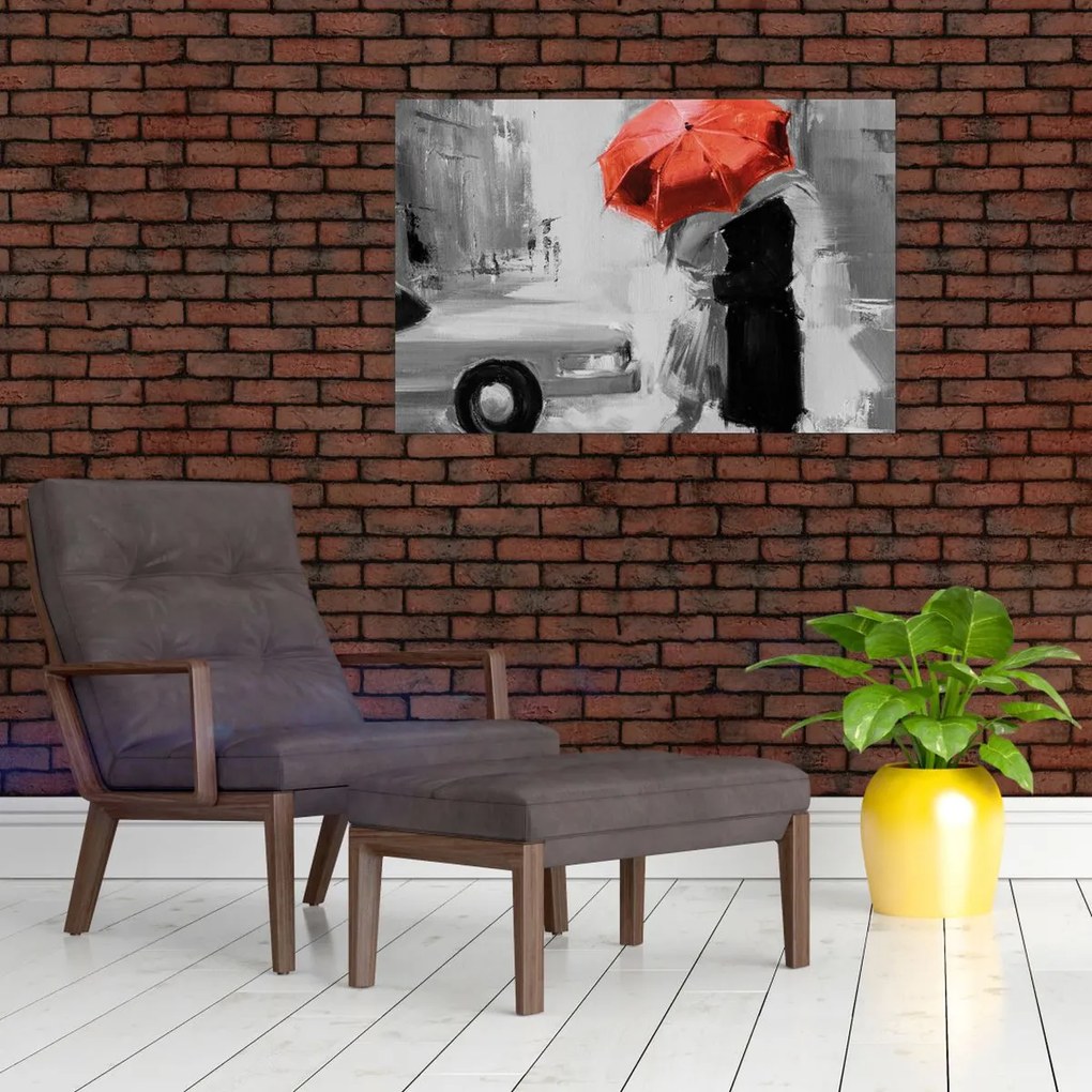 Tablou - Cuplu în dragoste sub o umbrelă, roșu (90x60 cm)