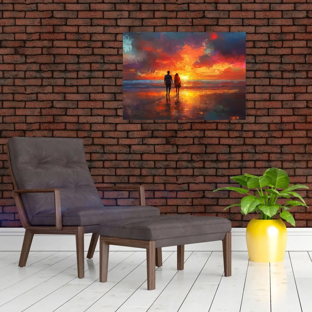 Tablou pe sticlă - Plimbare pe plajă (70x50 cm)