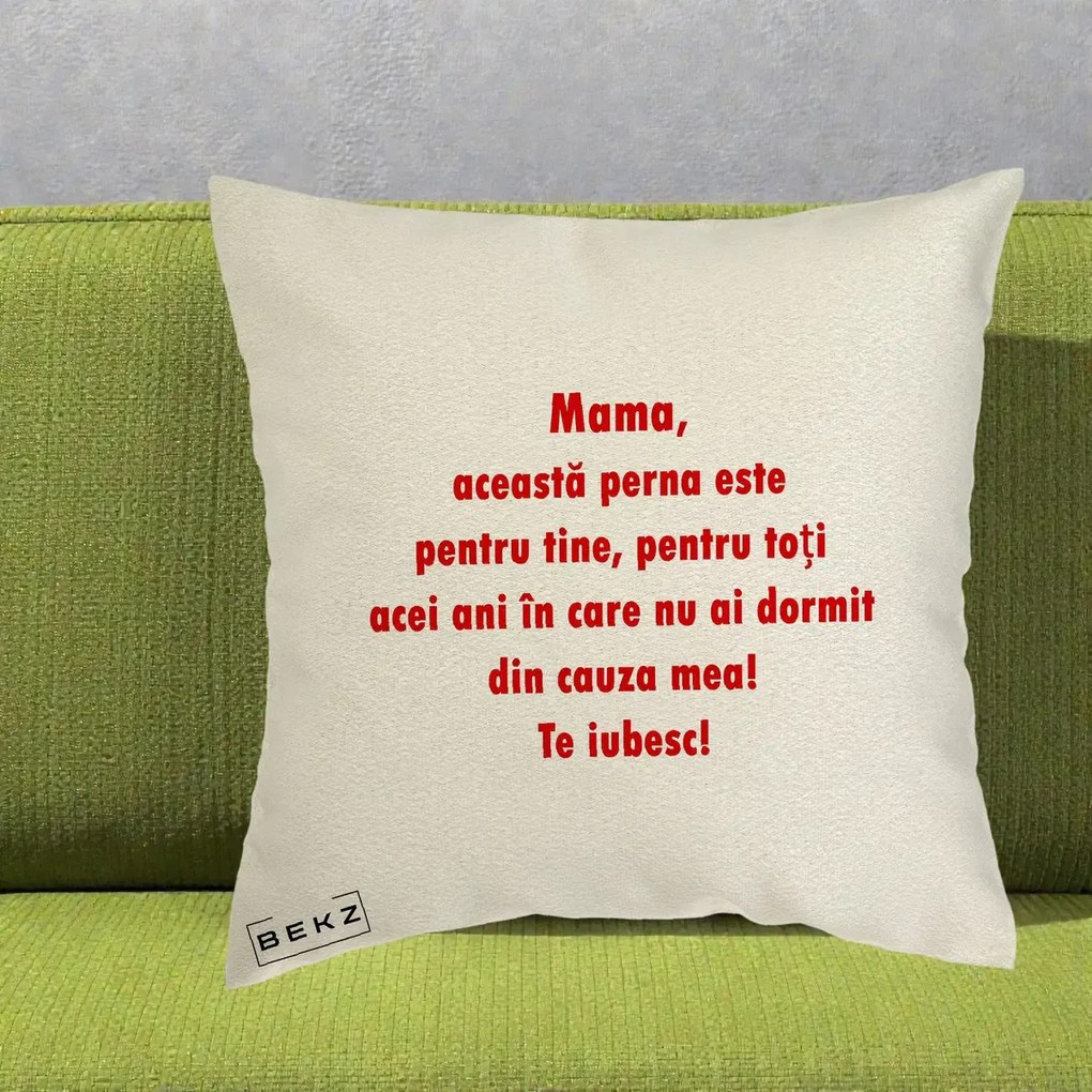 Cadou pentru Mama - Perna Personalizata Perna pentru Mama, 40x40 cm, Ecru, Husa Detasabila, Perna Inclusa, BEKZ®