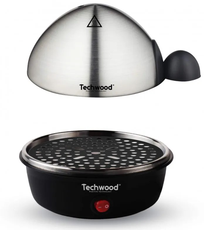 Fierbator pentru ouа Techwood TO-007, 350W, 7 oua, Functie de prajire pana la 4 ouăa, Alarma, Negru/Inox