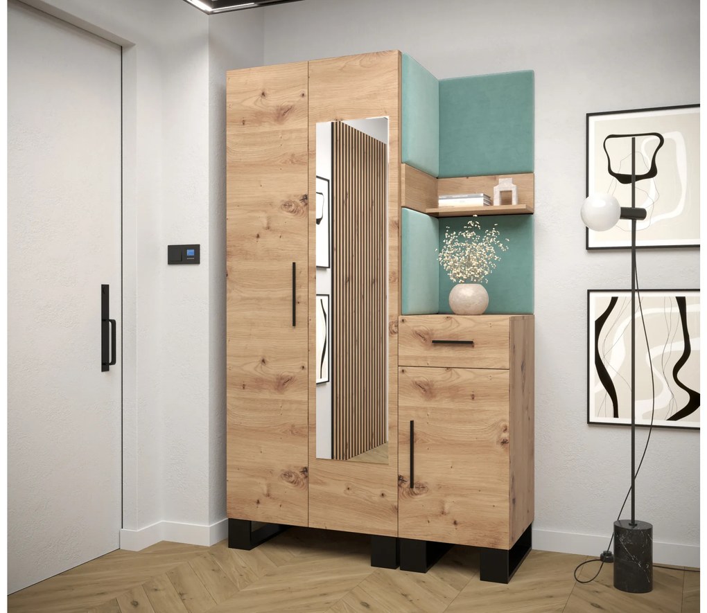Set mobilier pentru hol Amanda 16 (Stejar artisan + verde). 1085994
