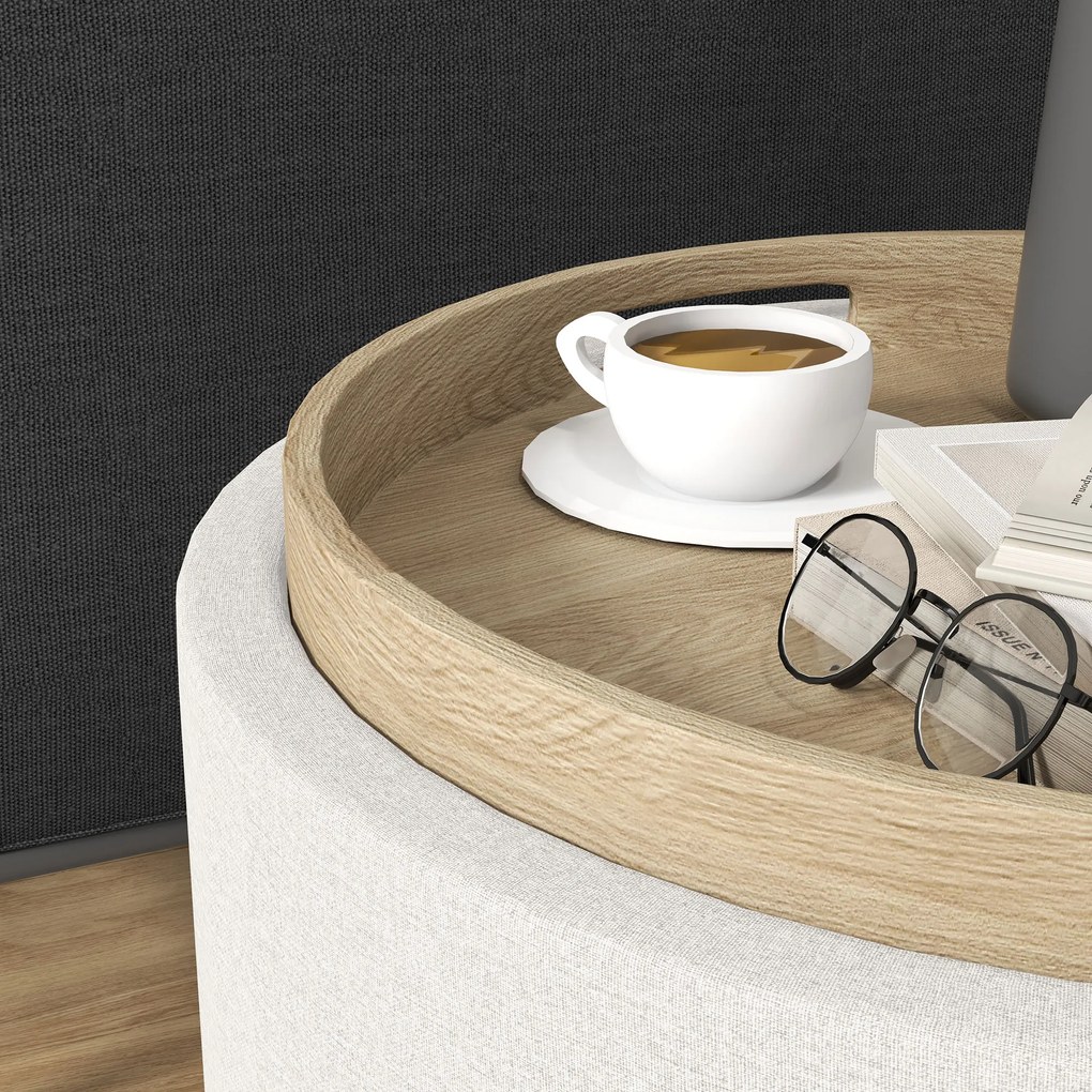 HOMCOM Taburet Taburet tapițat, in, spațiu de depozitare ascuns, capac reversibil, 5 6cm x 56 cm x 42 cm, crem + natural | Aosom Romania