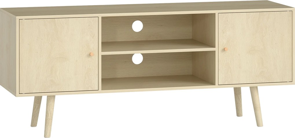 HOMCOM Comodă TV mobilier TV pentru televizor de până la 140 cm 2 dulapuri și 2 rafturi deschise 120x34x50cm efect lemn natural | Aosom Romania