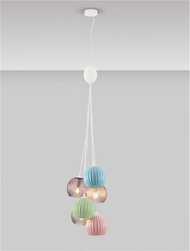 Lustra cu 6 pendule, Ceramica, Sticla, Multicolor, MELINE
