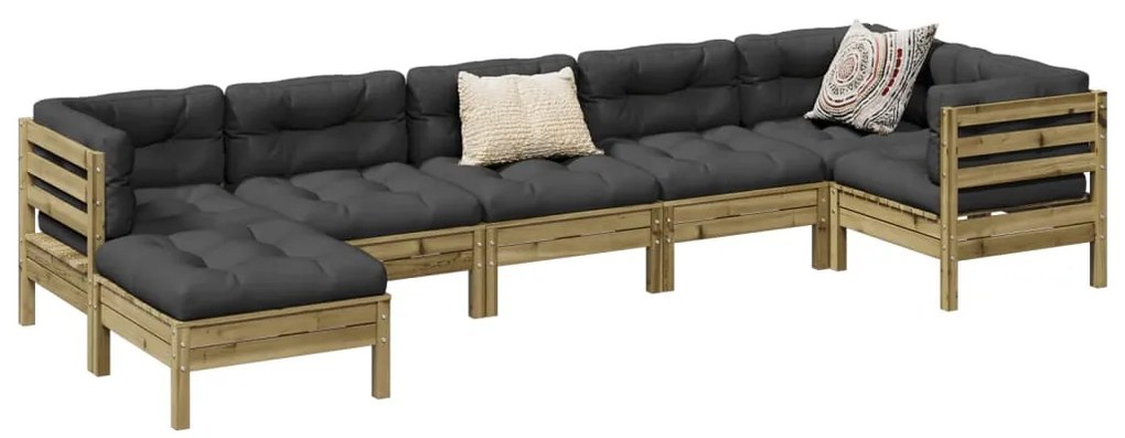 vidaXL Set canapele grădină cu perne, 7 piese, lemn de pin tratat