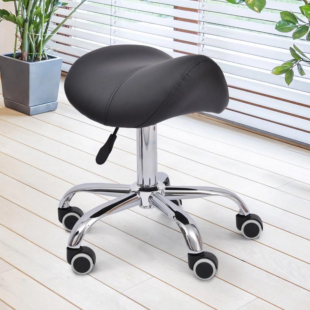 HOMCOM Scaun Ergonomic pentru Coafură, Reglabil, Tip Șa, Confort Superior, Negru | Aosom Romania