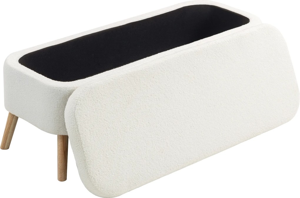 HOMCOM Bancă de depozitare, bancă cu 65 L spațiu de depozitare, material Teddy-Fleece, lemn de cauciuc, 120 x 42 x 45 cm, alb crem | Aosom Romania