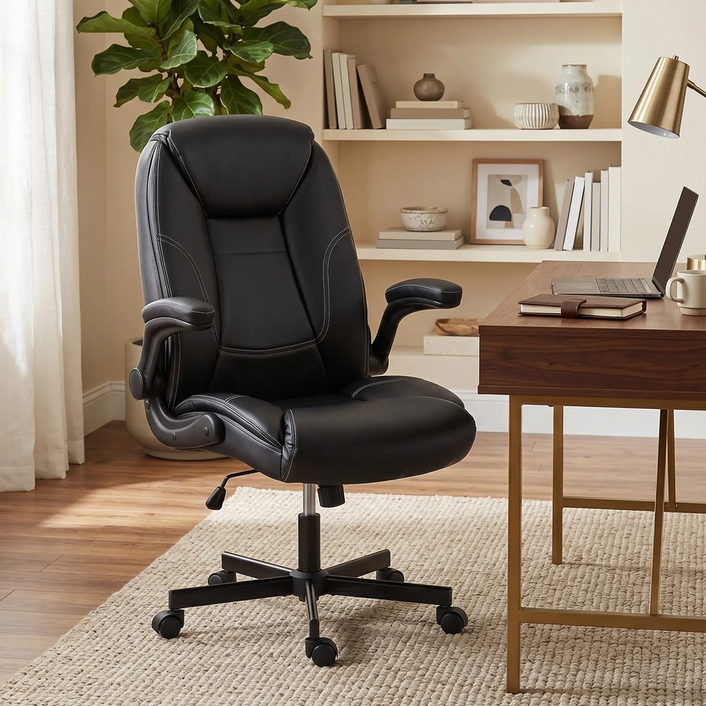 HOMCOM Scaun birou ergonomic fotoliu brațe rabatabile înălțime reglabilă funcție balans negru | Aosom Romania