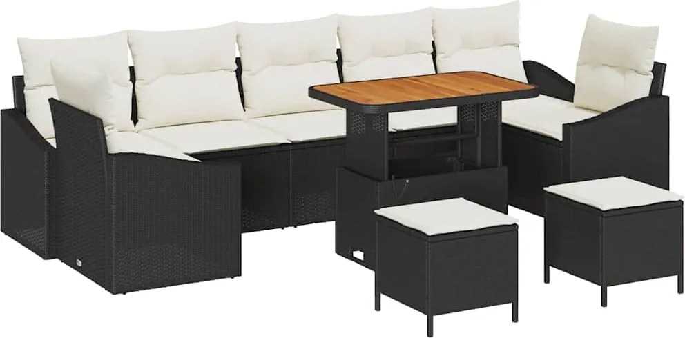 vidaXL Set de canapele pentru grădină 10 pcs Negru Rattan poli