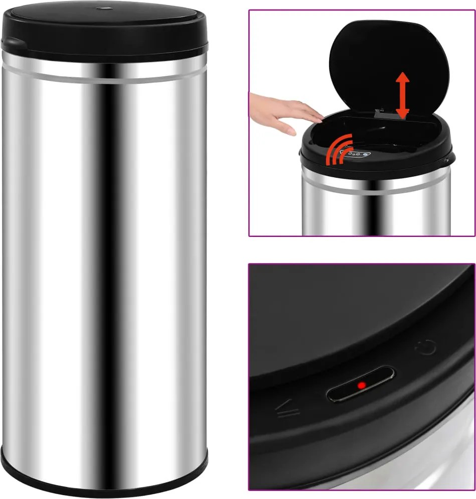 vidaXL Coș de gunoi automat cu senzor, 80 L, oțel inoxidabil
