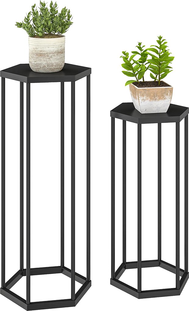 Outsunny set de 2 suporturi pentru plante pentru interior și exterior, suporturi hexagonale din metal pentru ghivece pentru grădină, terasă, balcon | Aosom Romania