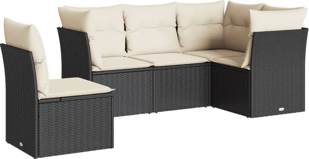 vidaXL Set mobilier de grădină cu perne, 5 piese, negru, poliratan