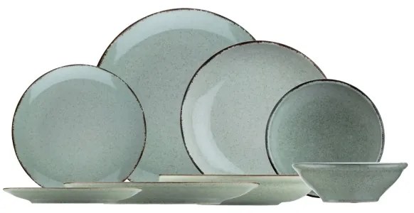 Set de masă, 24 piese, verde, din porțelan