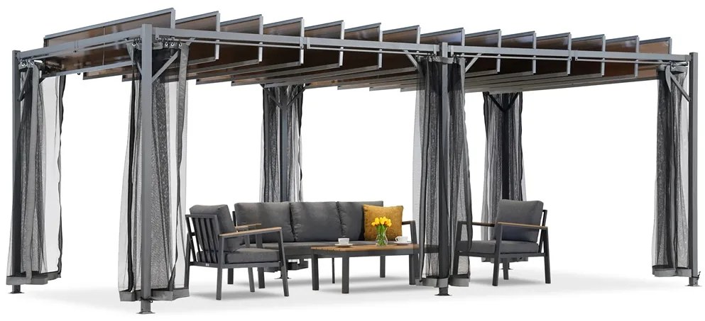 Antracit Paros 3x6m patio pergola cu plasă de țânțari Garden Point