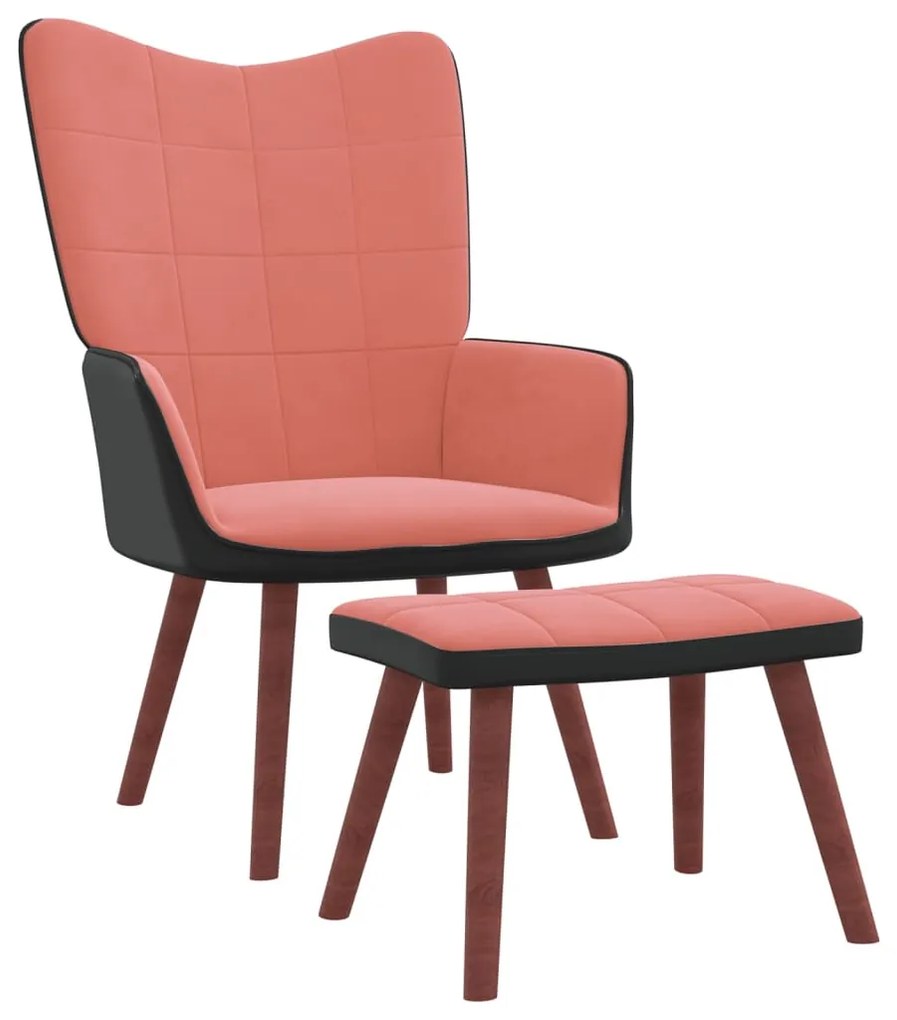 327802 vidaXL Scaun de relaxare cu taburet, roz, catifea și PVC