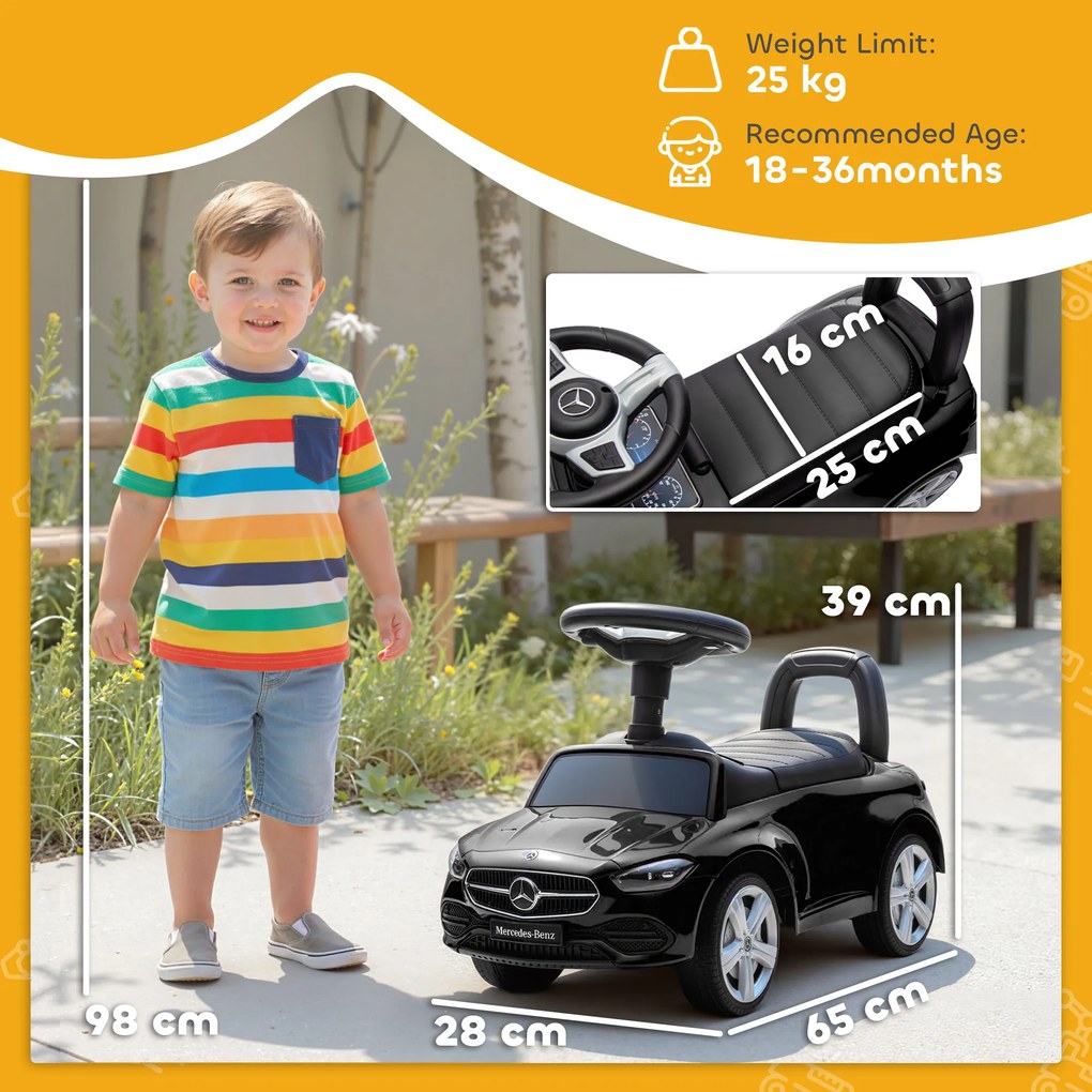 AIYAPLAY Mașinuță Electrică pentru Copii Licență Mercedes Benz cu Claxon și Spațiu Portaoggetti, 65x28x39 cm, Negru | Aosom Romania