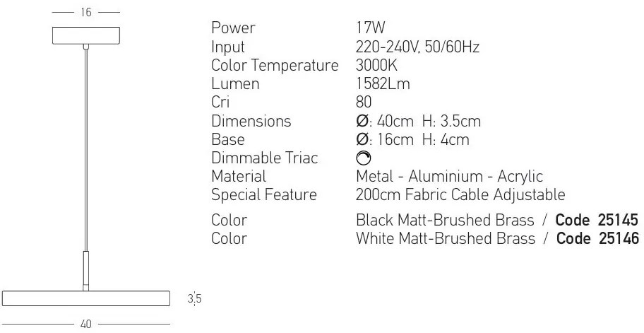Pendul LED Diametru 40cm, Alb, 18W ZB-25146