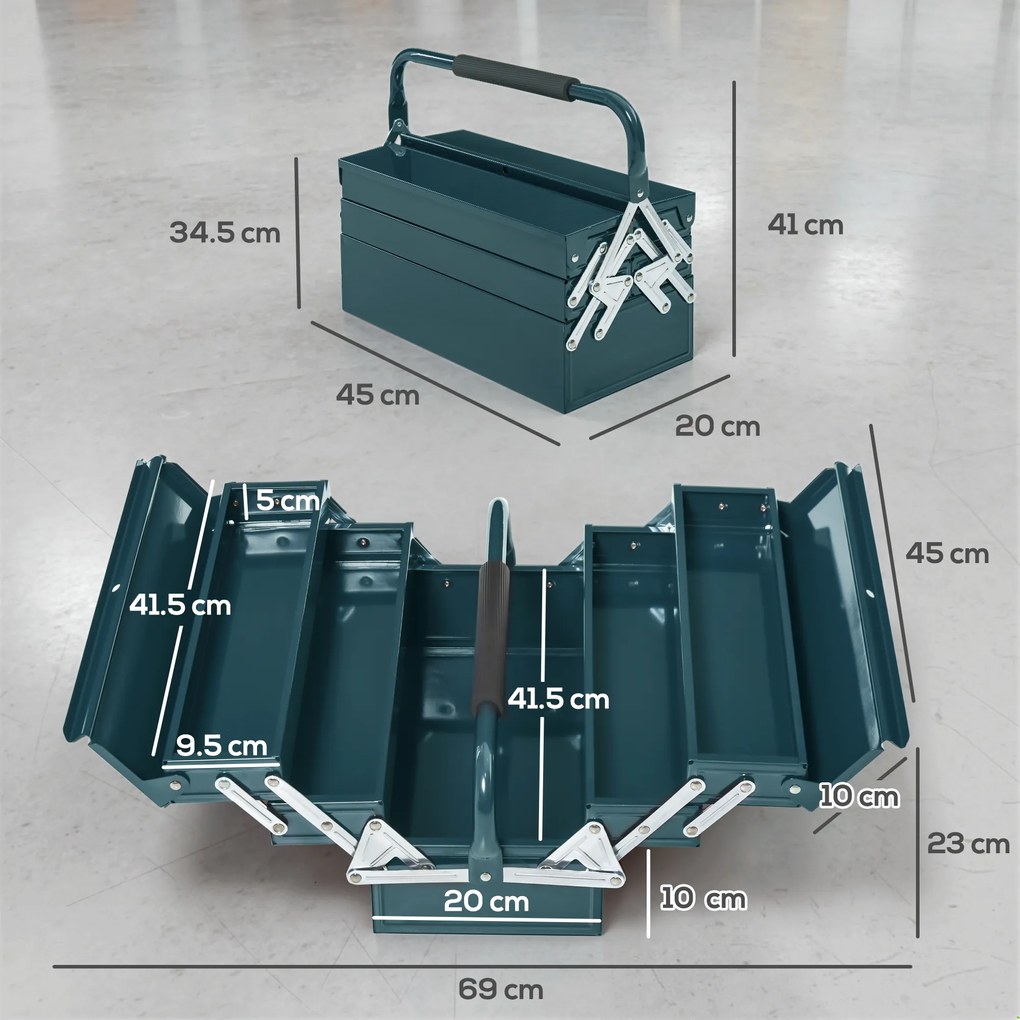 DURHAND Cutie de unelte Caseta de unelte Montaj Cufăr de unelte gol economisire spațiu cu 5 rafturi pliante stabil Oțel (SPCC) Verde închis 45 x 20 x 34,5 cm | Aosom Romania