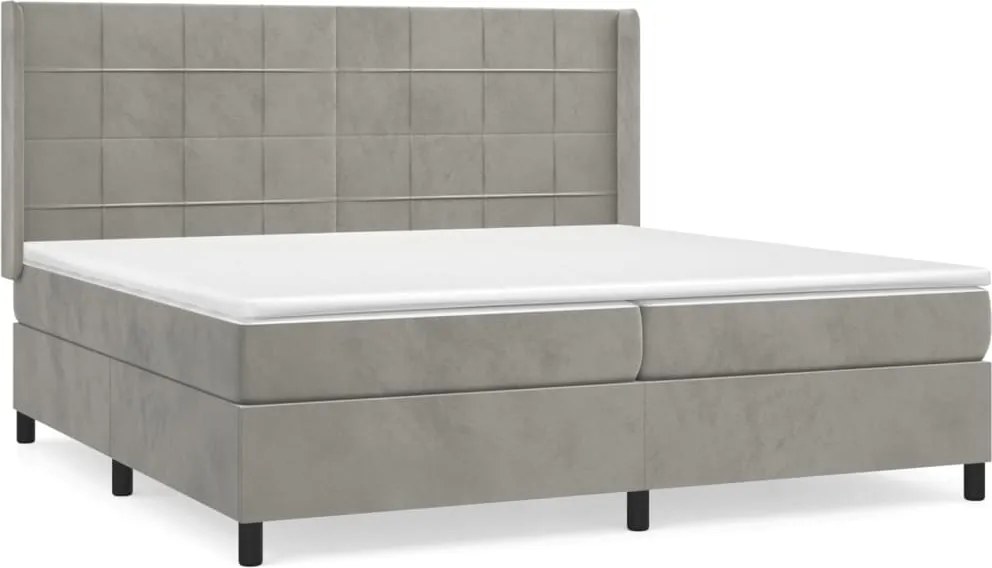 vidaXL Pat box spring cu saltea, gri deschis, 200x200 cm, catifea