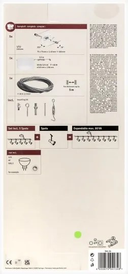 Paulmann 94134 - Set 5x GU5.3/10W, sistem complet pe cablu MAC, 230V, alb