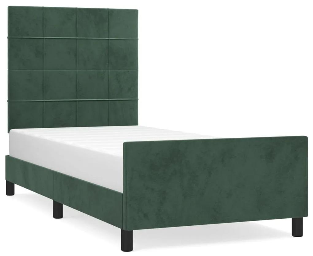 Cadru de pat cu tablie, verde inchis, 100x200 cm, catifea Verde inchis, 100 x 200 cm, Cu blocuri patrate