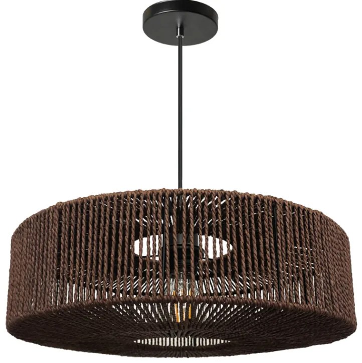 Lampă suspendată din iută și metal 60W Negru
