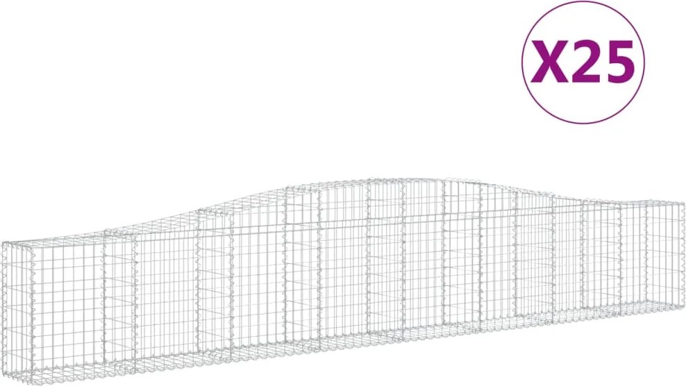vidaXL Coșuri gabion arcuite 25 buc, 400x30x60/80 cm, fier galvanizat