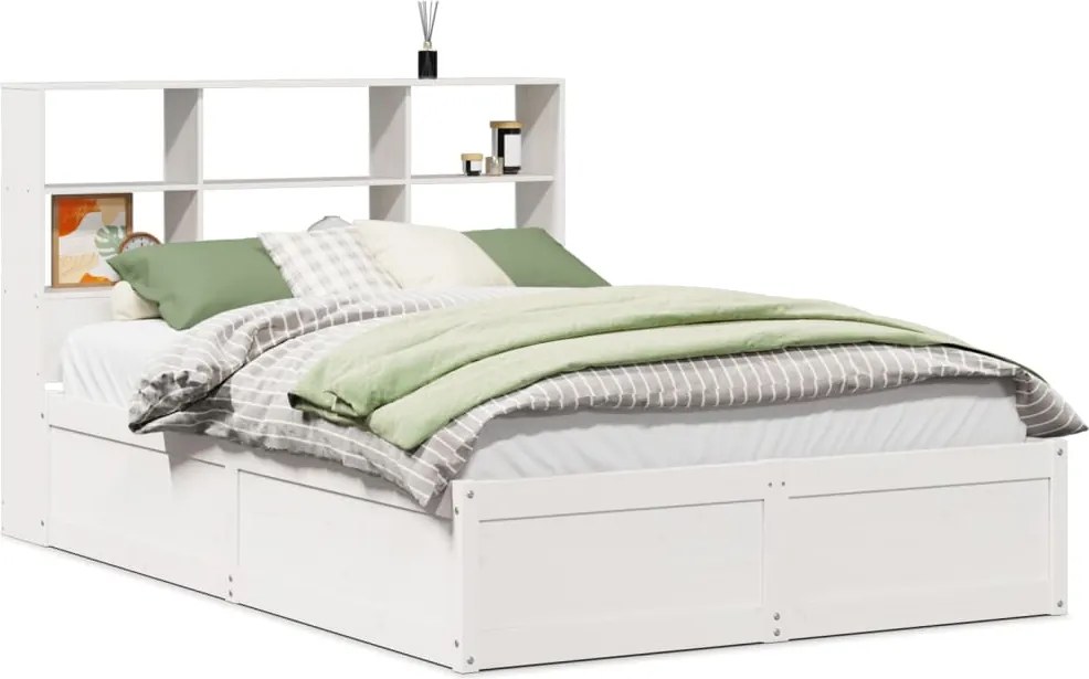 vidaXL Cadru de pat fără saltea, alb, 140x190 cm, lemn masiv de pin