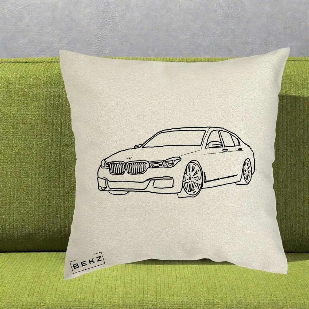 Perna personalizata BMW Seria 7 Linie Minimalista, 40x40 cm cu Umplutura, Ecru, BEKZ