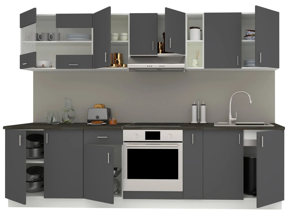 Set Bucatarie Karo V21, Antracit/Alb, Blat Thermo 28 mm, L 280 cm
