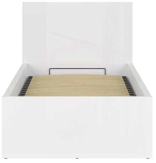 Pat de o persoană 90 cm Tetrix 15 (alb lucios) (cu somieră) (cu sp. depozitare). 1098499
